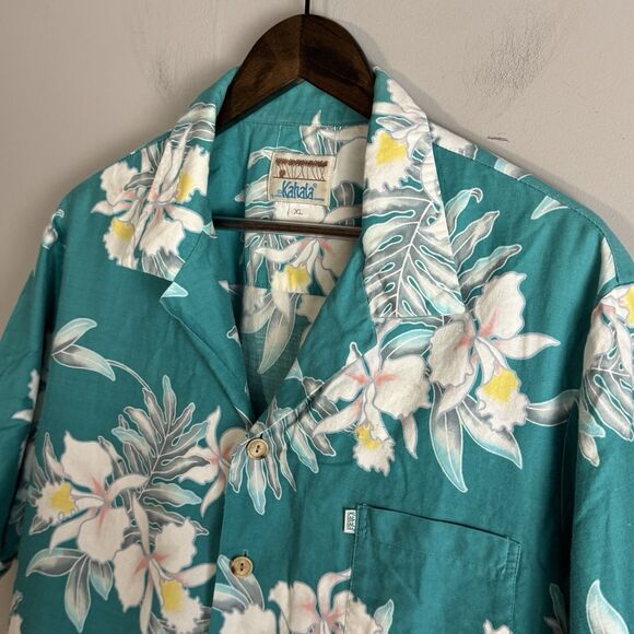 VINTAGE KAHALA Mens Green Hawaiian Short Sleeve Button Shirt Size XL Aloha Beach - Picture 1 of 8